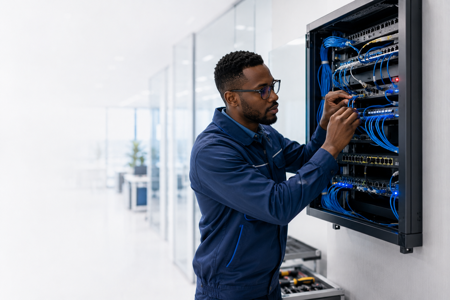 Network engineer implementing enterprise infrastructure