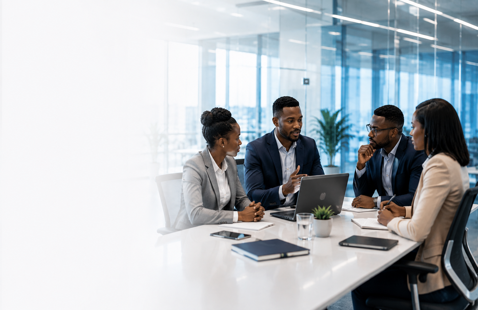 Technology consultants and business leaders collaborating